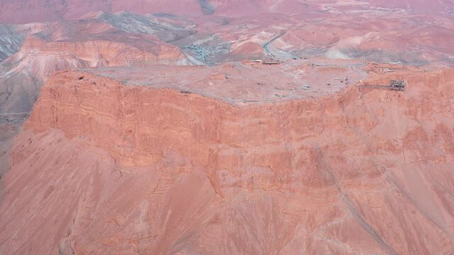 Masada at sunrise aerial view footage