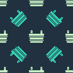 Green and beige Sauna bucket icon isolated seamless pattern on blue background. Vector.