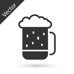 Grey Wooden beer mug icon isolated on white background. Vector.