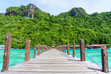 Corals reef and islands seen from the jetty of Bohey Dulang Island, Sabah, Malaysia.