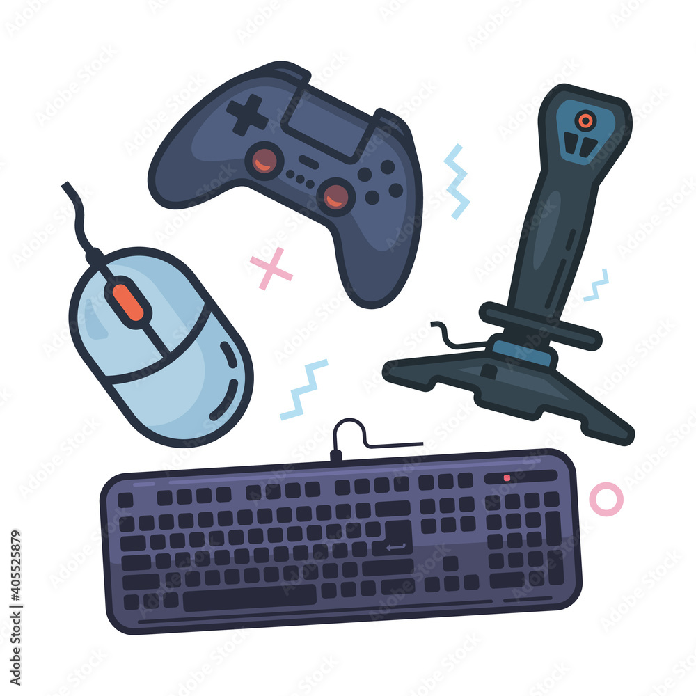 Poster the game controller set is isolated on a white background. different types of controllers for video 