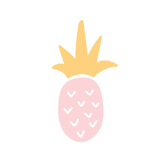 Cute creative pink doodle pineapple. Scandinavian stylish printable with hand drawn fruit. Vector isolated illustration