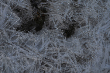 Beautiful abstraction of real ice near the river Bank in winter