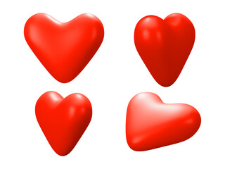 Red heart isolated on white background. 3d rendering illustration.