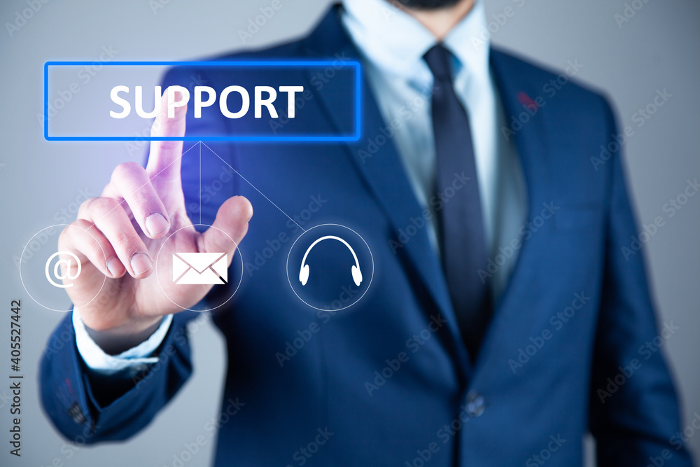 Poster man touching support in screen