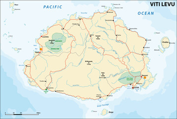 vector road map of Viti Levu, Republic of Fiji - obrazy, fototapety, plakaty