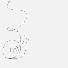 One line drawing snail on the white background. Vector illustration