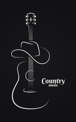 Country music sign. Cowboy hat with guitar - 405529008