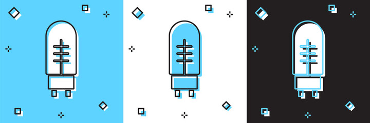 Obraz premium Set Light emitting diode icon isolated on blue and white, black background. Semiconductor diode electrical component. Vector.