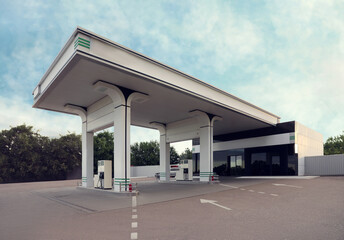 Modern gas station outdoors on sunny day