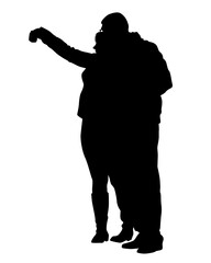 Young woman holds a smartphone in her hand. Isolated silhouettes of people on a white background