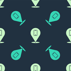 Green and beige Phone repair service icon isolated seamless pattern on blue background. Adjusting, service, setting, maintenance, repair, fixing. Vector.