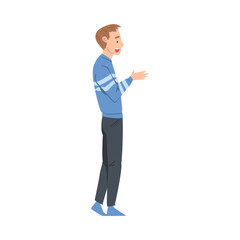 Young Man Talking to Someone and Gesturing, Male Person Talking or Sharing Impressions Cartoon Style Vector Illustration