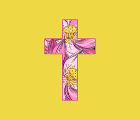 Christian Chross with pink flowers