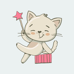 Cartoon kitty dancing on a white background