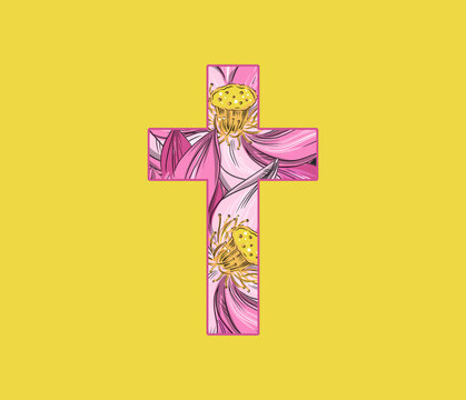 Christian Chross with pink flowers