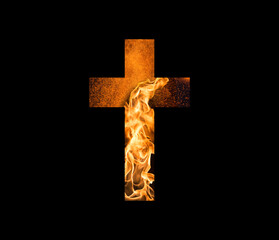 christian cross on fire