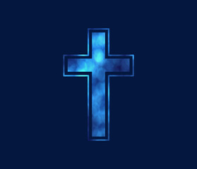 Fototapeta premium Blue Christian Cross with bokeh lights 