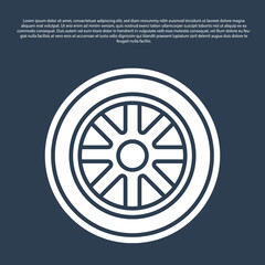 Blue line Car wheel icon isolated on blue background. Vector.
