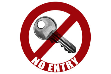 prohibition sign with no entry text against key on white background