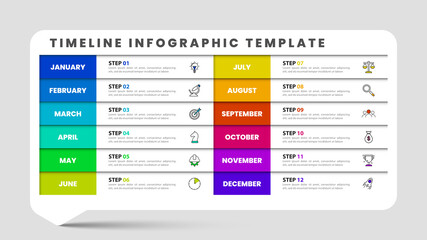 Infographic design template. Timeline concept with 12 steps - obrazy, fototapety, plakaty