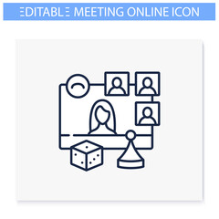 Online board game night line icon. Meeting together concept. Internet live streaming website. Social distanced game party. Remote public event, community. Isolated vector illustration. Editable stroke
