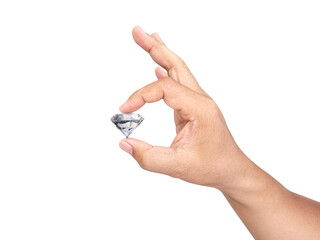 Hand holding diamond isolated on white background