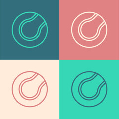 Pop art line Tennis ball icon isolated on color background. Sport equipment. Vector.