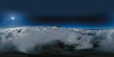 360 degree virtual reality panoramic view of the Etna volcano surrounded by clouds in the autumn period. Sicily Italy.