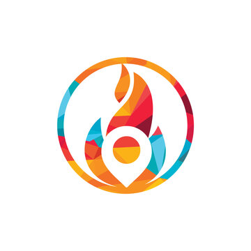 Fire pin vector logo design template. Fire location logo design concept.