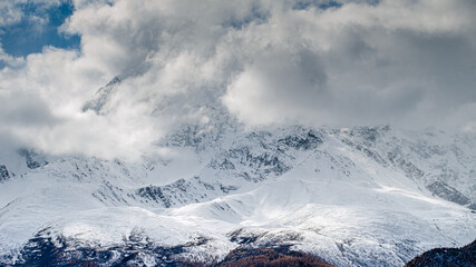 panoramic view of picturesque snowy mountains tops