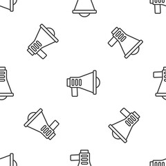Grey line Megaphone icon isolated seamless pattern on white background. Speaker sign. Vector.