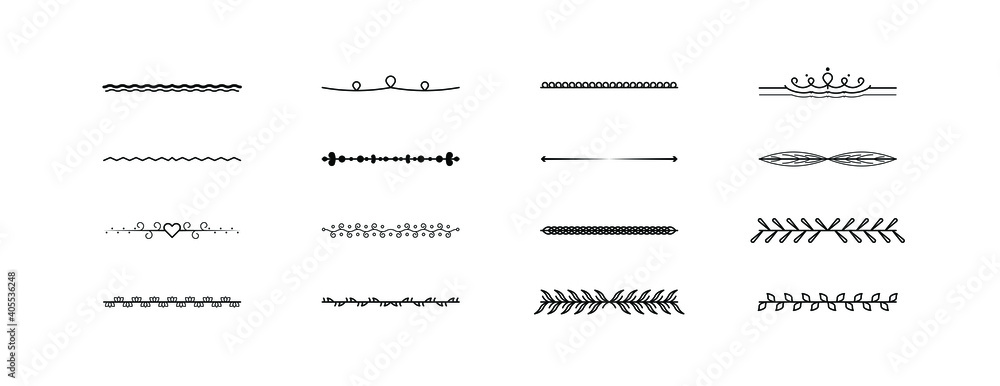 Poster set black simple line collection doodle border elements vector design style sketch isolated illustra