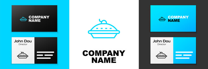 Naklejka premium Blue line Homemade pie icon isolated on white background. Logo design template element. Vector.