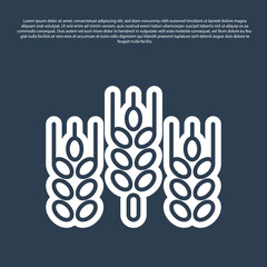 Blue line Cereals set with rice, wheat, corn, oats, rye, barley icon isolated on blue background. Ears of wheat bread symbols. Vector.