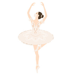 Ballerina and coronavirus, in medical face mask. Sport exercise, ballet pose. Vector isolated painting art