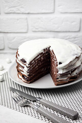 Homemade chocolate cake with cream