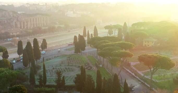 Dawn at the Crico Massimo in Rome
The Circus Maximus and the Aventine in Rome, during dawn. Aerial view with drone.