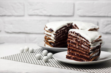 Homemade chocolate cake with cream