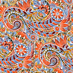 Seamless pattern with multicolor Paisley print