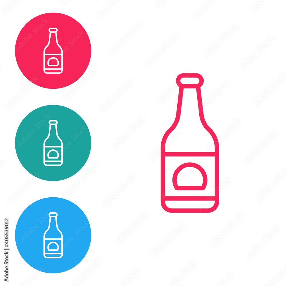 Poster red line beer bottle icon isolated on white background. set icons in circle buttons. vector.
