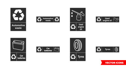 Automotive recycling signs icon set of color types. Isolated vector sign symbols. Icon pack.