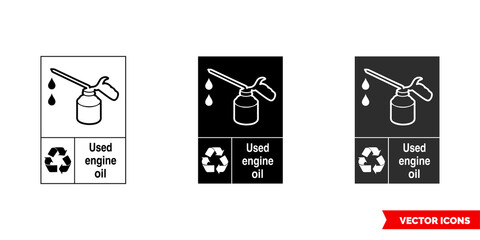 Used engine oil automotive recycling sign icon of 3 types color, black and white, outline. Isolated vector sign symbol.