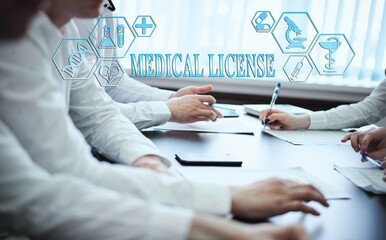 A group of doctors in a modern clinic is planned. The concept of modern medicine and medical...