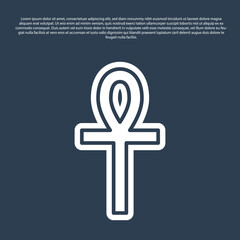 Blue line Cross ankh icon isolated on blue background. Vector.