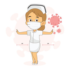 Social distancing nurse with masks protect corona virus