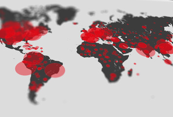 Covid-19, Covid 19 map confirmed cases report worldwide globally. Coronavirus disease 2021 situation update worldwide. Maps show where the coronavirus has spread, 3D illustration on grey background.