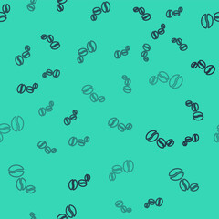 Black line Coffee beans icon isolated seamless pattern on green background. Vector.
