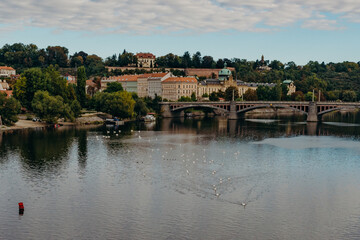 Fototapeta na wymiar Vltava river in Prague. Vltava is the longest river within the Czech Republic.