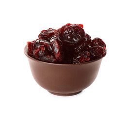 Dried cranberries in bowl isolated on white